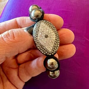 🌸🐝Sterling Silver, White Topaz and Real Pearls Adjustable Bracelet